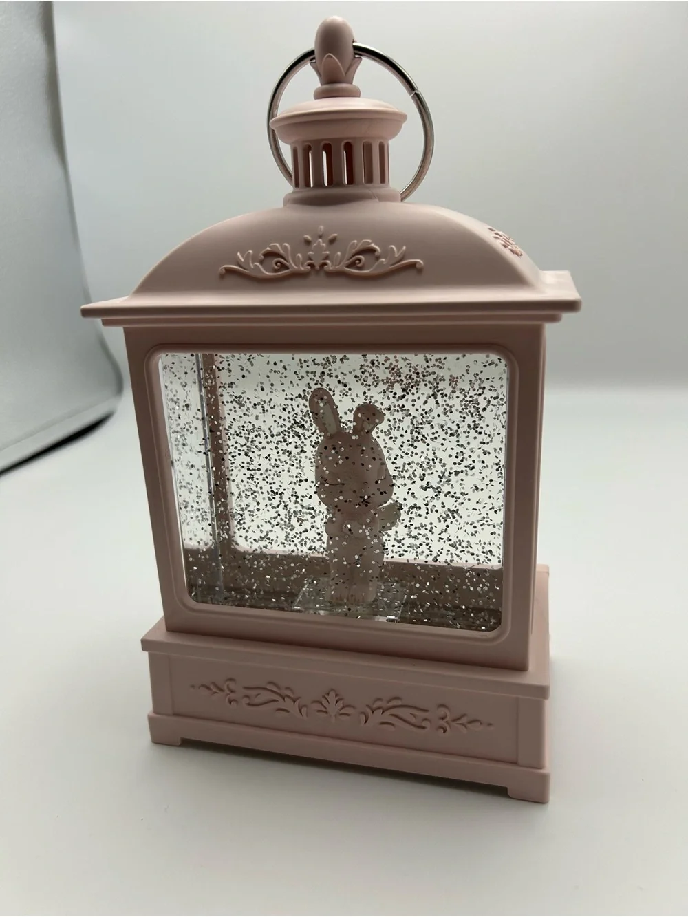 Pink Decorative Bunny Lantern Snow Globe - Home Accent
